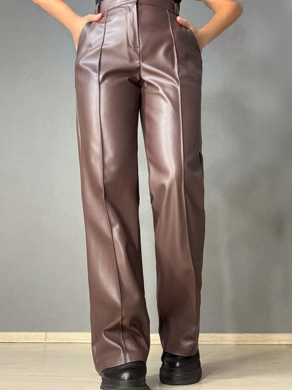 Брюки женские Gritana 201 из экокожи прямые со стрелкой M Коричневый (5525)