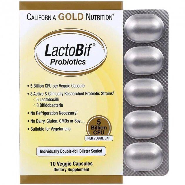 Пробиотики California Gold Nutrition LactoBif 30 млрд КОЕ 10 капсул (302650983)