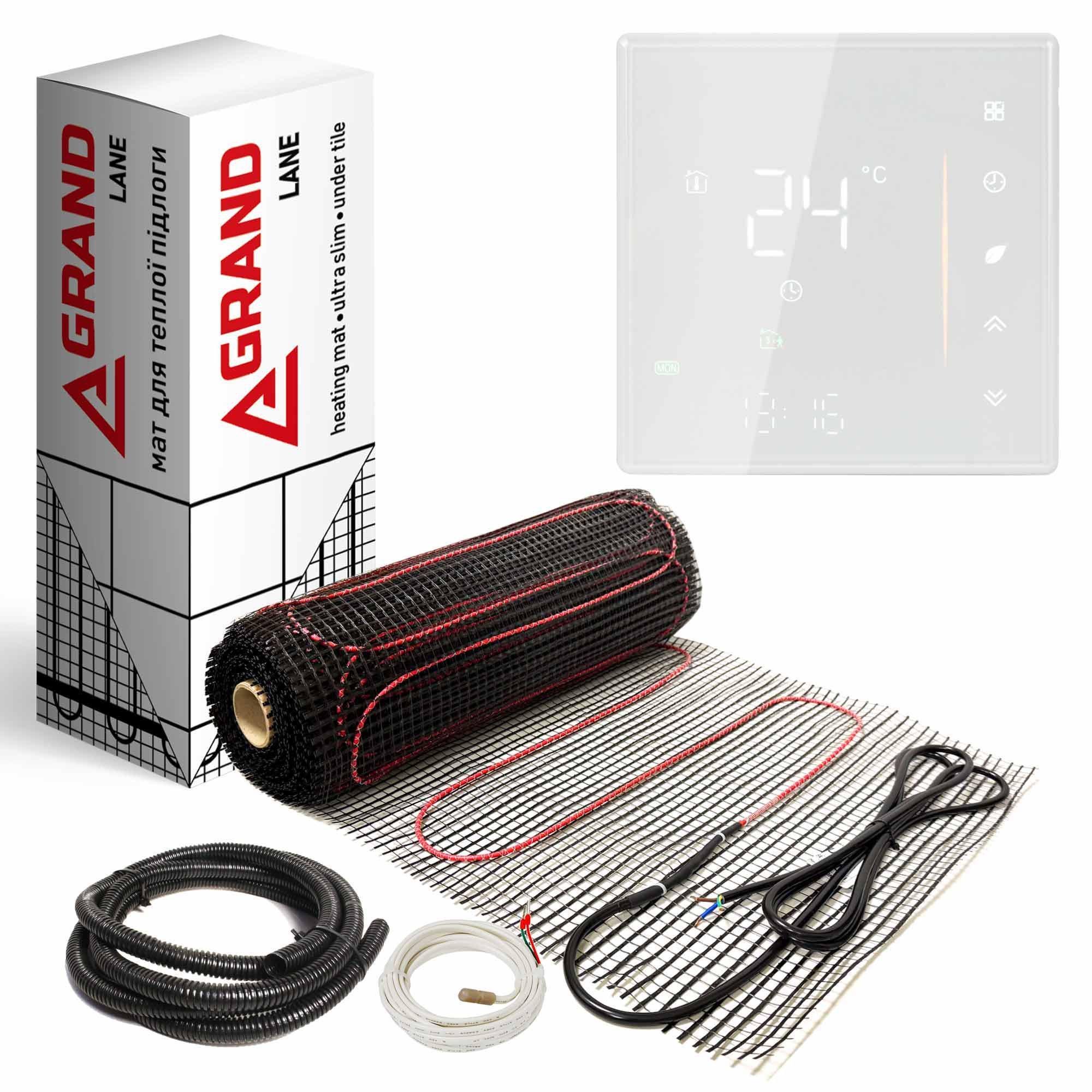 Теплый пол Grand Lane GL-mat 1,5 м2 270 Вт нагревательный мат glm2715k5 и WiFi сенсорный программируемый терморегулятор Белый - фото 1