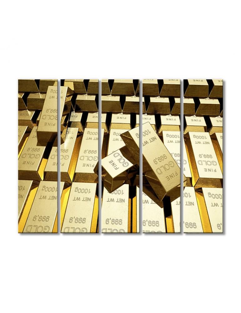 Картина модульная Слитки золота 5 модулей 90x135 см