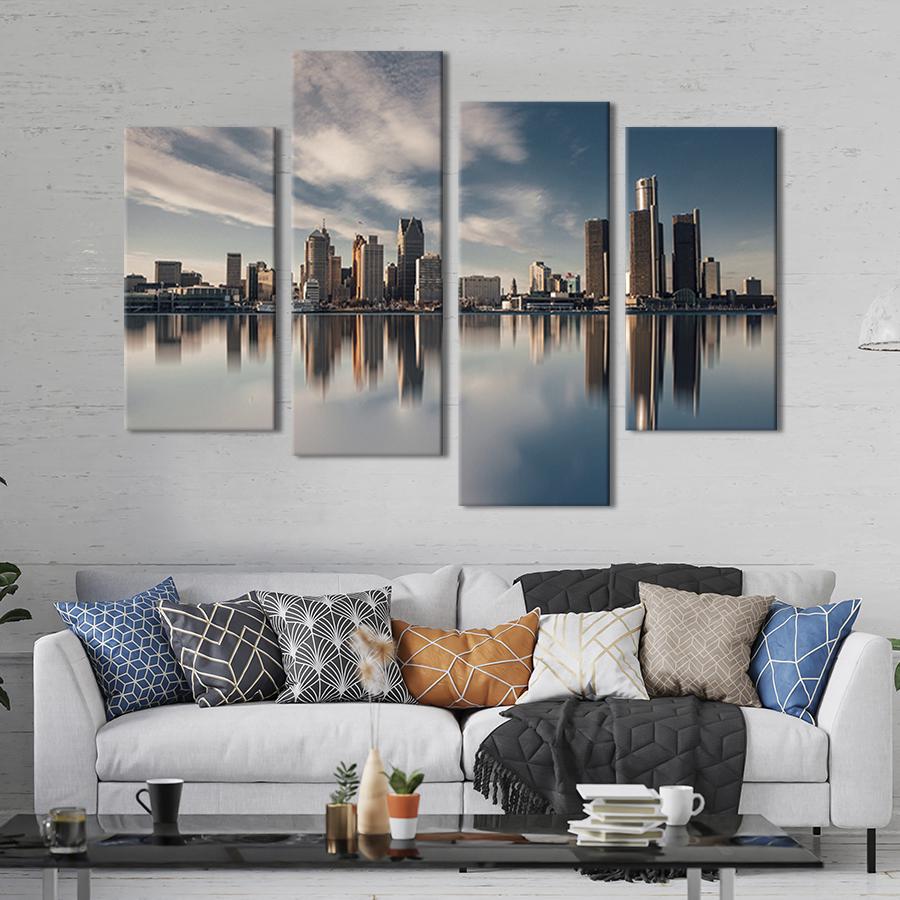 Картина модульная из 4 частей Высотки города Детройт в США L 129x90 см (400-42)