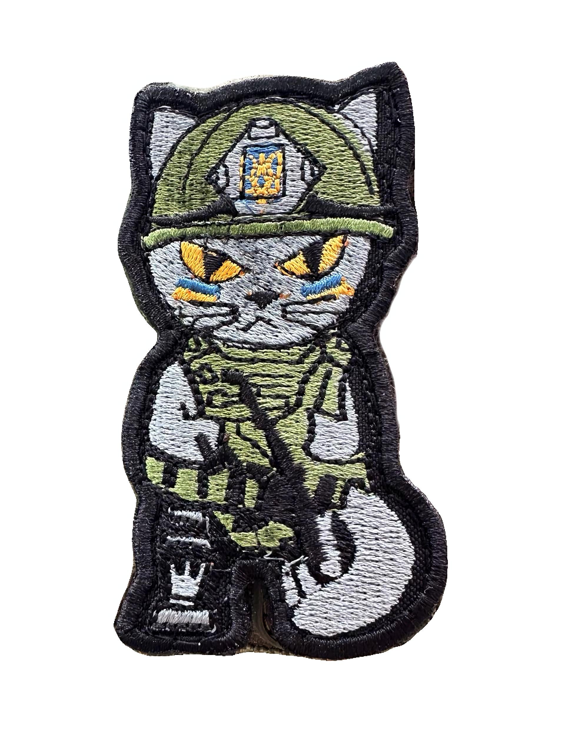 Шеврон-патч вишитий Бойовий Кіт-снайпер фігурний на липучці (KITZPATRIOTZSU)