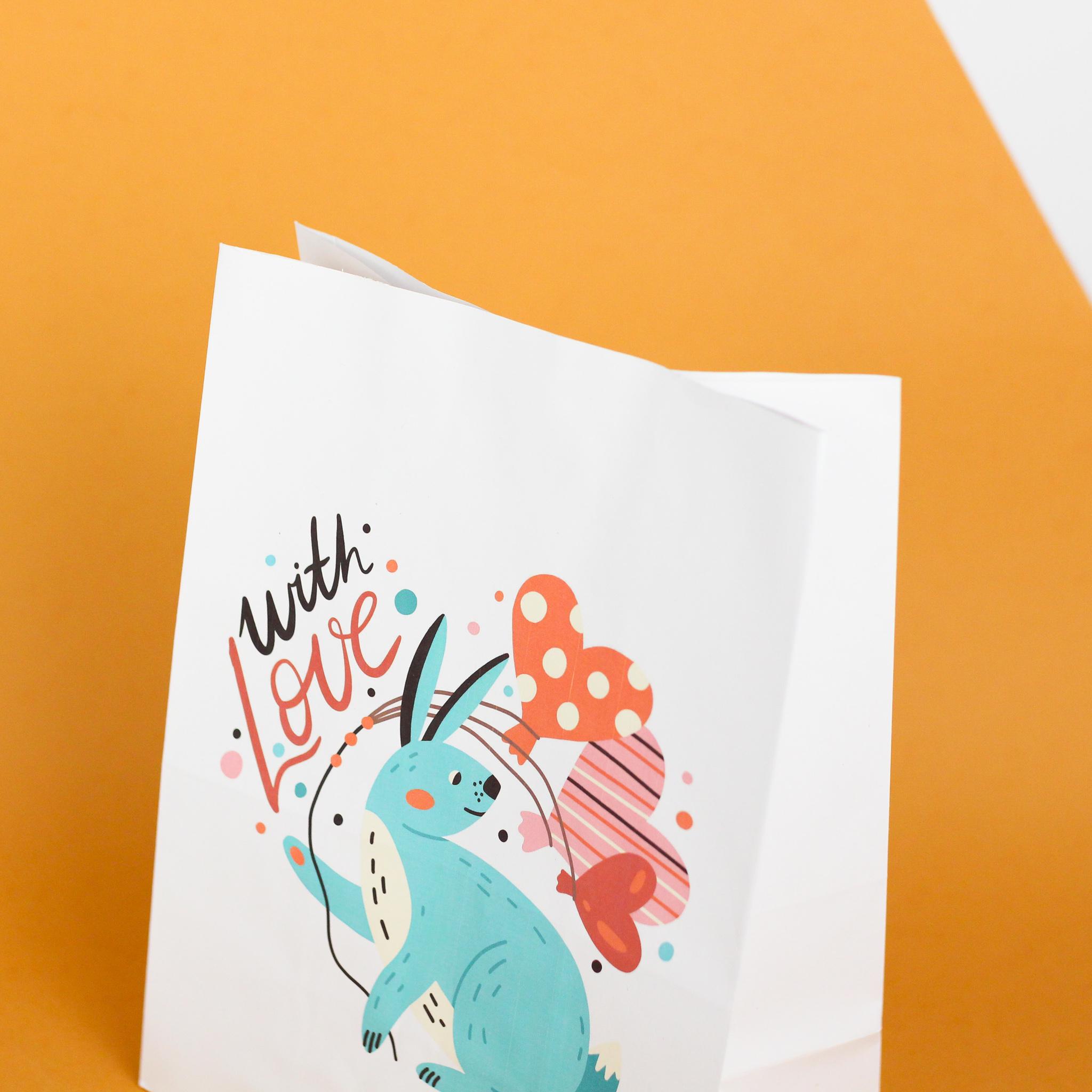 Пакет подарочный романтичный без ручек с кроликом 15 шт. 260х150х350 мм - фото 2