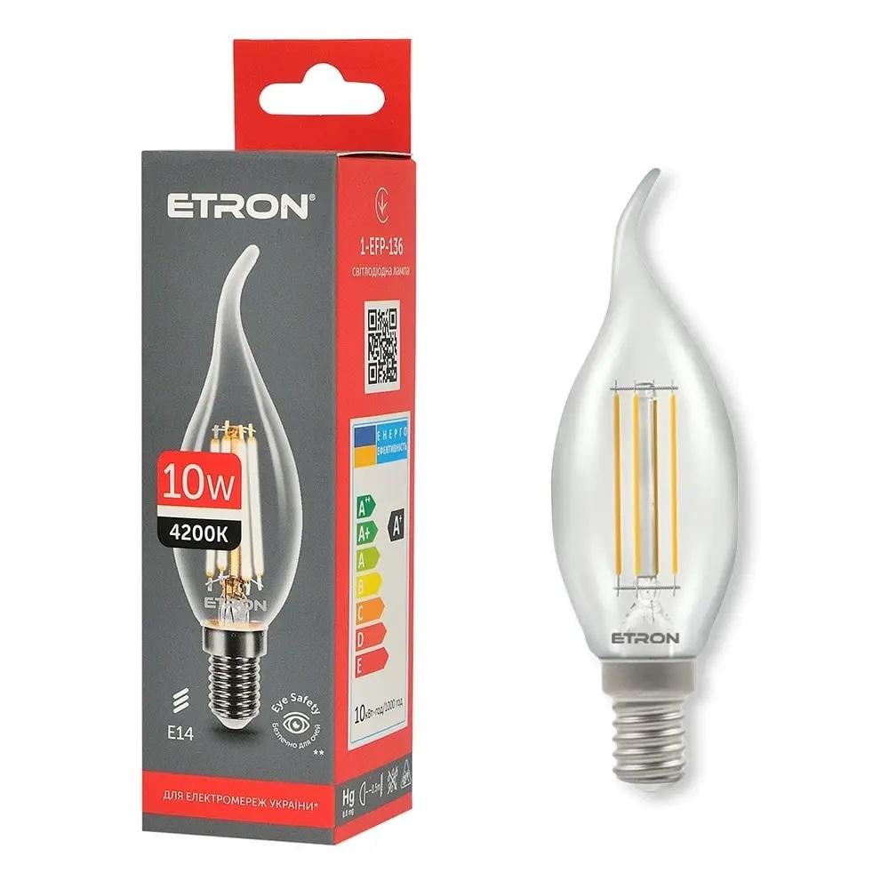 Лампа LED ETRON Filament 1-EFP-136 С37 tailed E14 10W 4200K Прозрачный