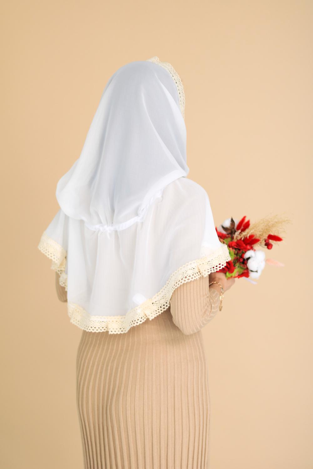 Палантин для храма на голову 80x120 см Белый (п007) - фото 8 Палантин для храма на голову 80x120 см Белый (п007) - фото 8