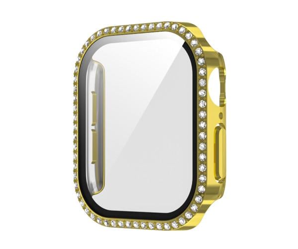 Чехол защитный со стеклом для Apple Watch Series 10 с камешками 46 мм Золотой