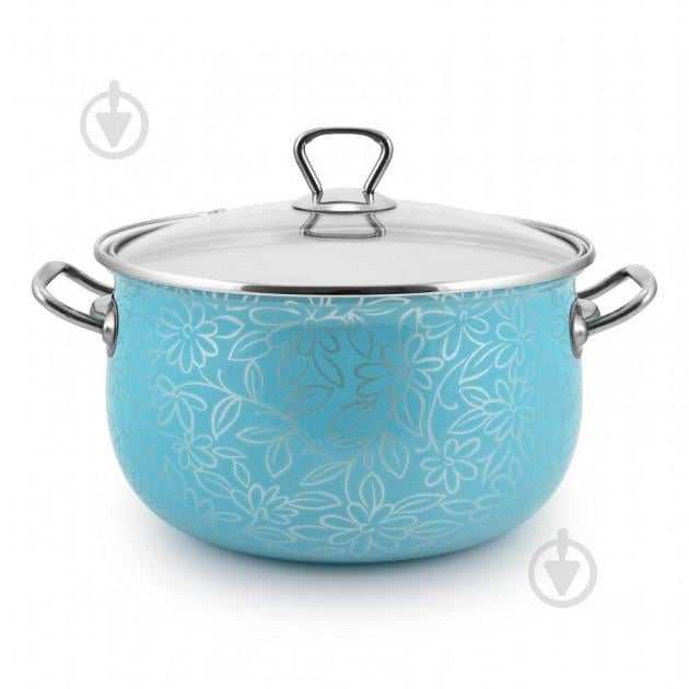 Кастрюля эмалированная 3,1 литра d-18 Ажур бирюзовый Interos 2598- 3,1 ITR