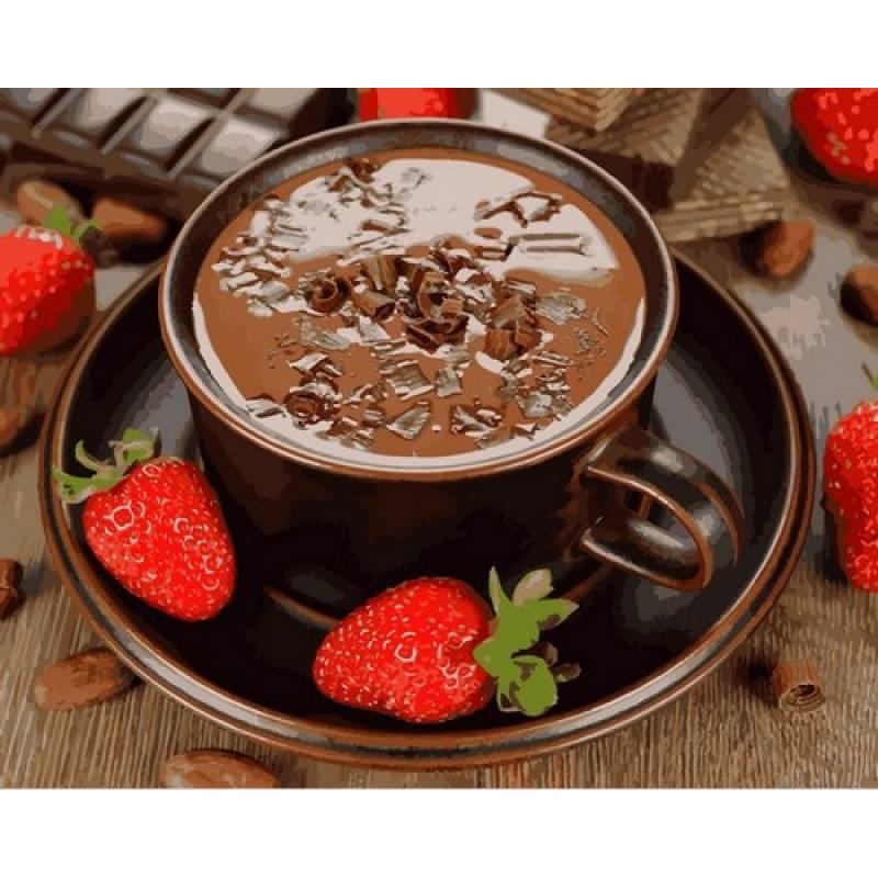 Картина по номерам Mariposa Горячий шоколад и клубника 40х50 см (MR-Q2190)