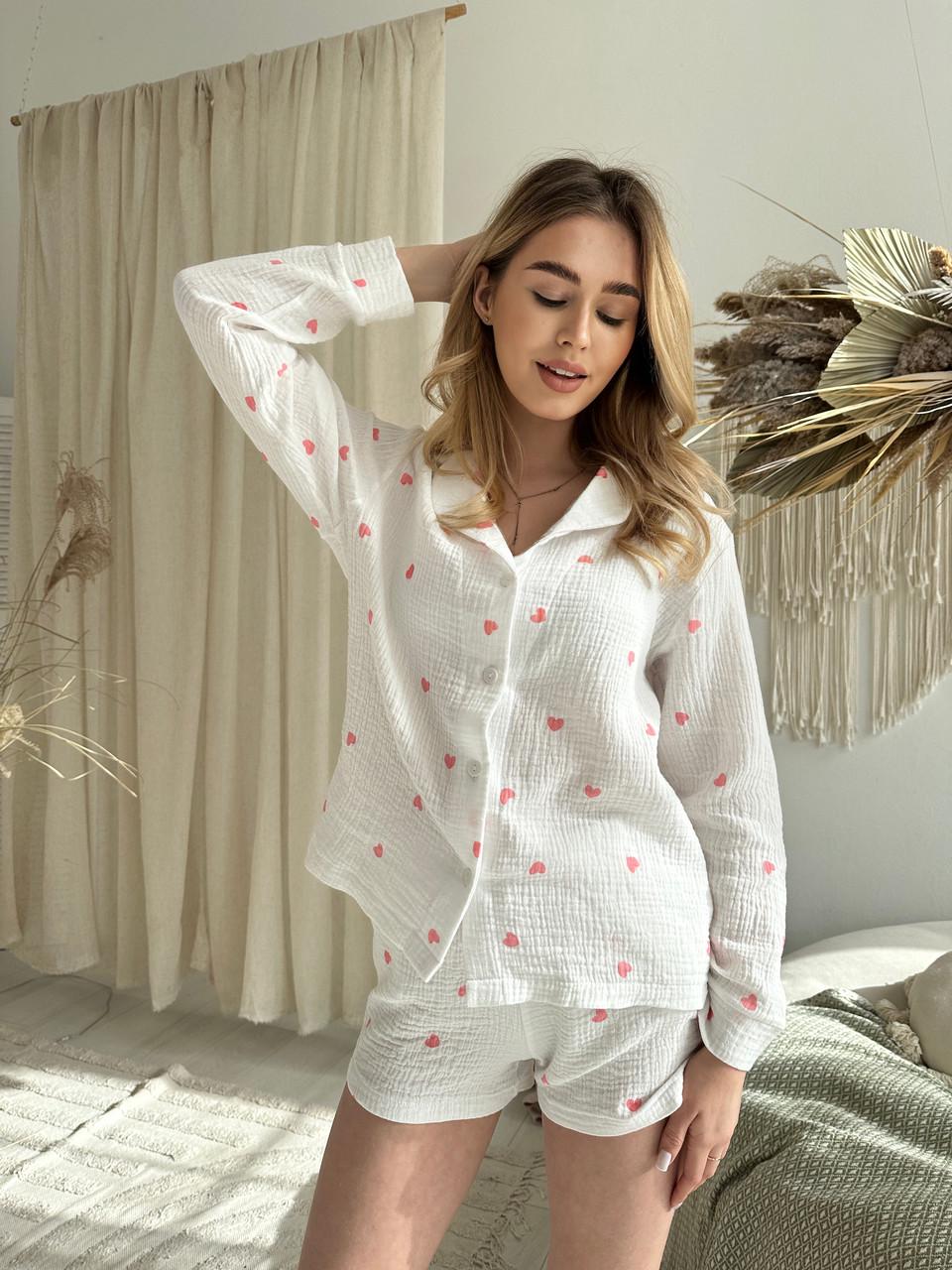 Піжама жіноча муслинова з вільними шортами S Білий (ВК4302В-4) - фото 4 Піжама жіноча муслинова з вільними шортами S Білий (ВК4302В-4) - фото 4