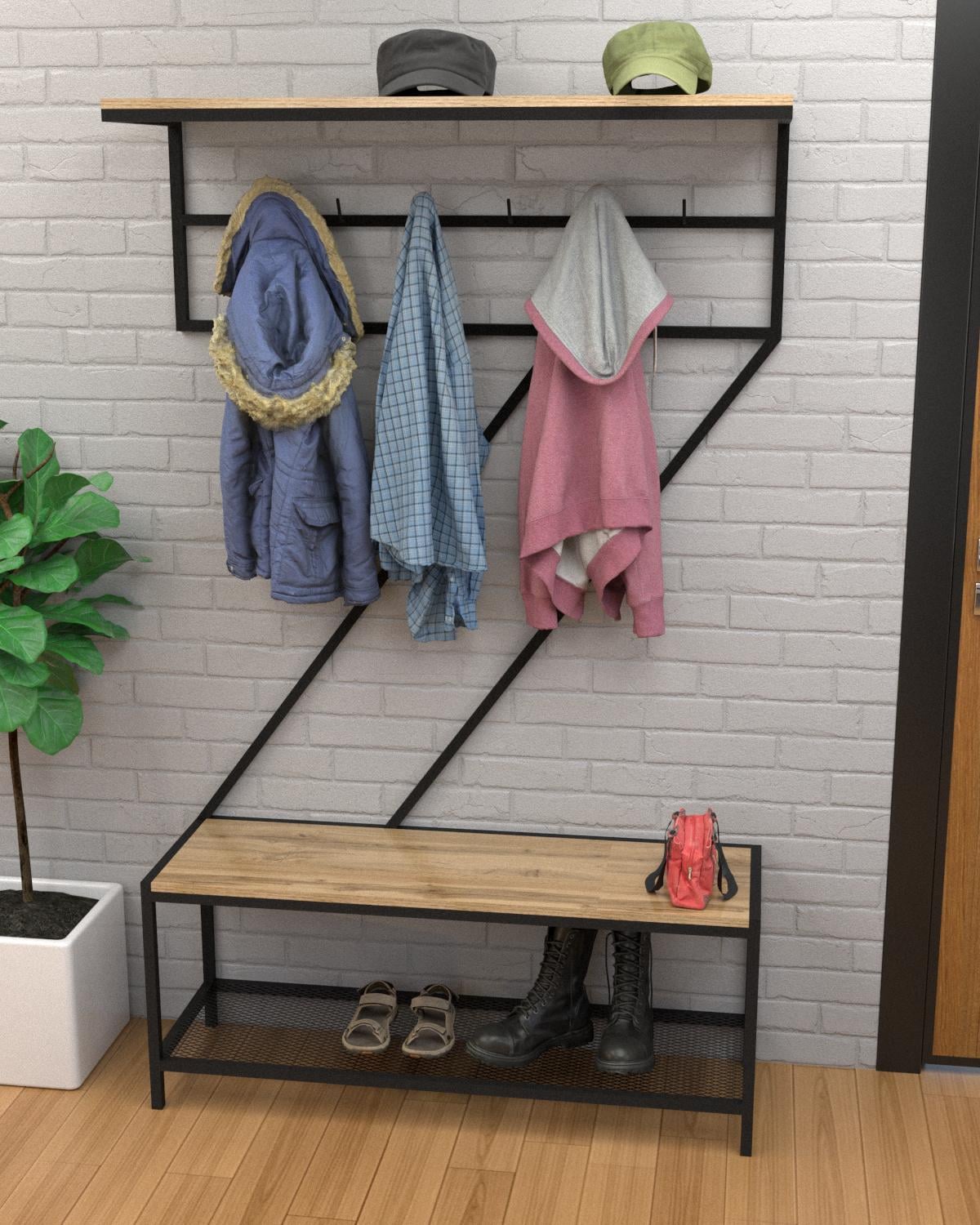 Вешалка-прихожая со скамейкой EcoLoft Зетта в стиле лофт (DSP-1304-1) Вешалка-прихожая со скамейкой EcoLoft Зетта в стиле лофт (DSP-1304-1)