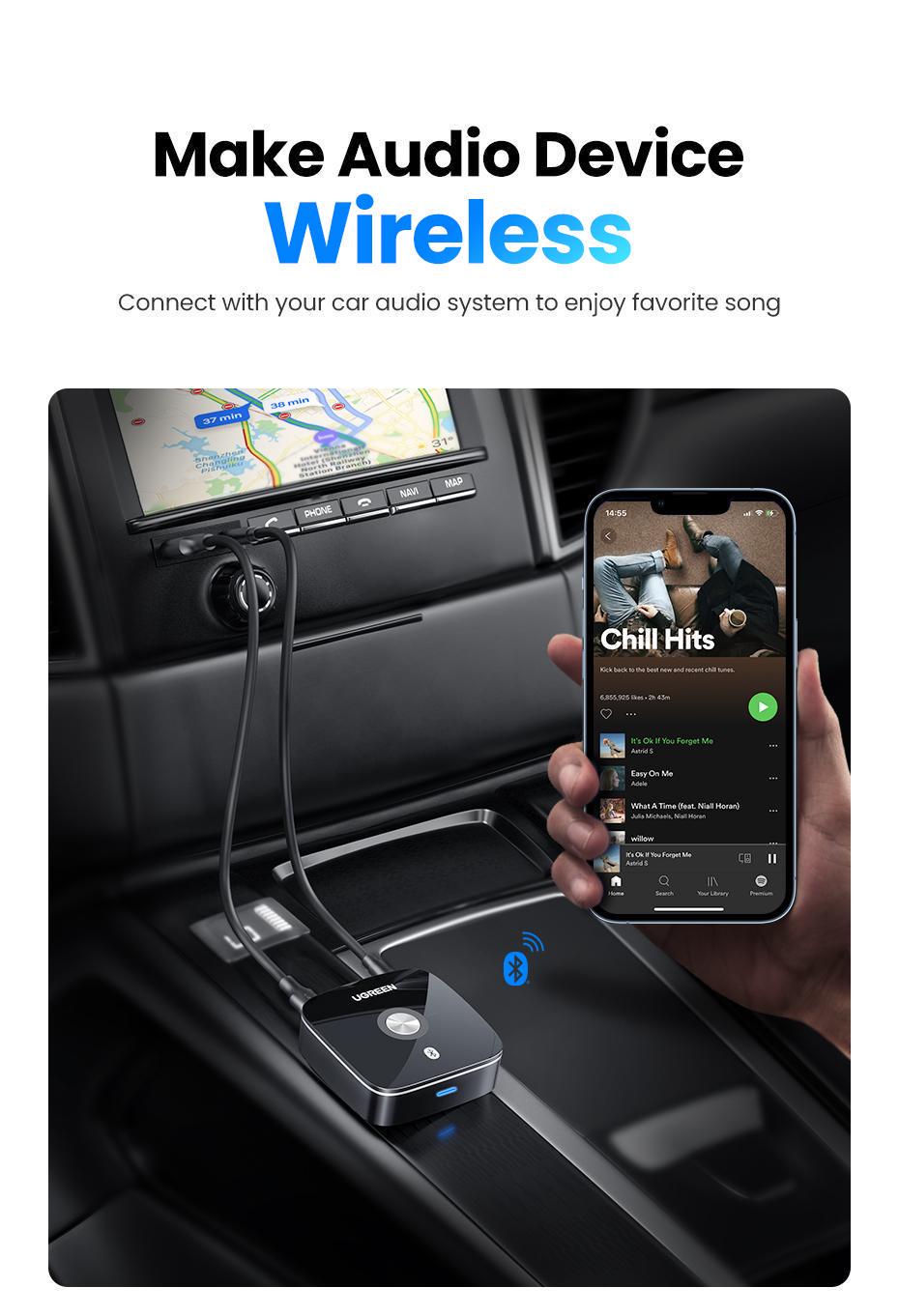 Адаптер UGREEN Bluetooth 5.1 приймач aptX HD Hi-Res 3,5 мм minijack AUX/2RCA-micro USB Аудіо AAC/SBC стерео Чорний (40759) - фото 11