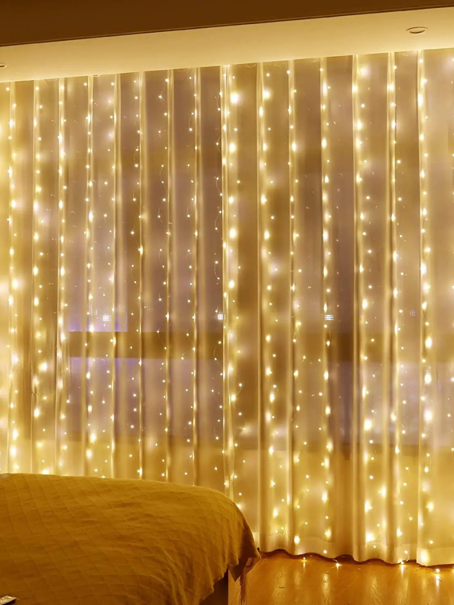 Штора-гирлянда на окно новогодняя светодиодная Белый теплый (30307091)