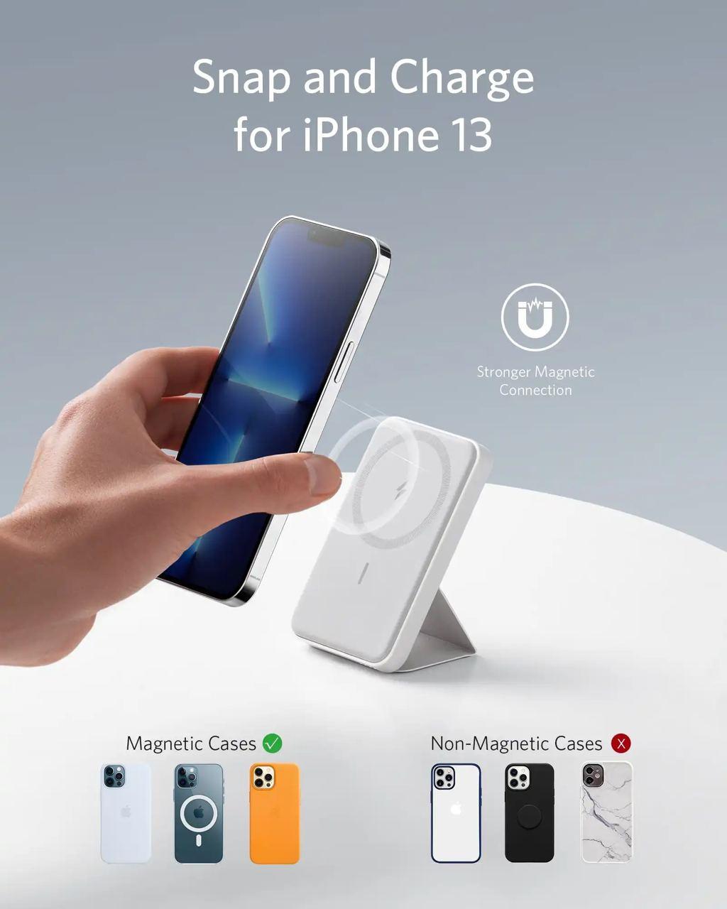 Повербанк магнітний Anker 622 MagGo 5000 mAh 12W з бездротовою зарядкою та підставкою Білий (A1611) - фото 8