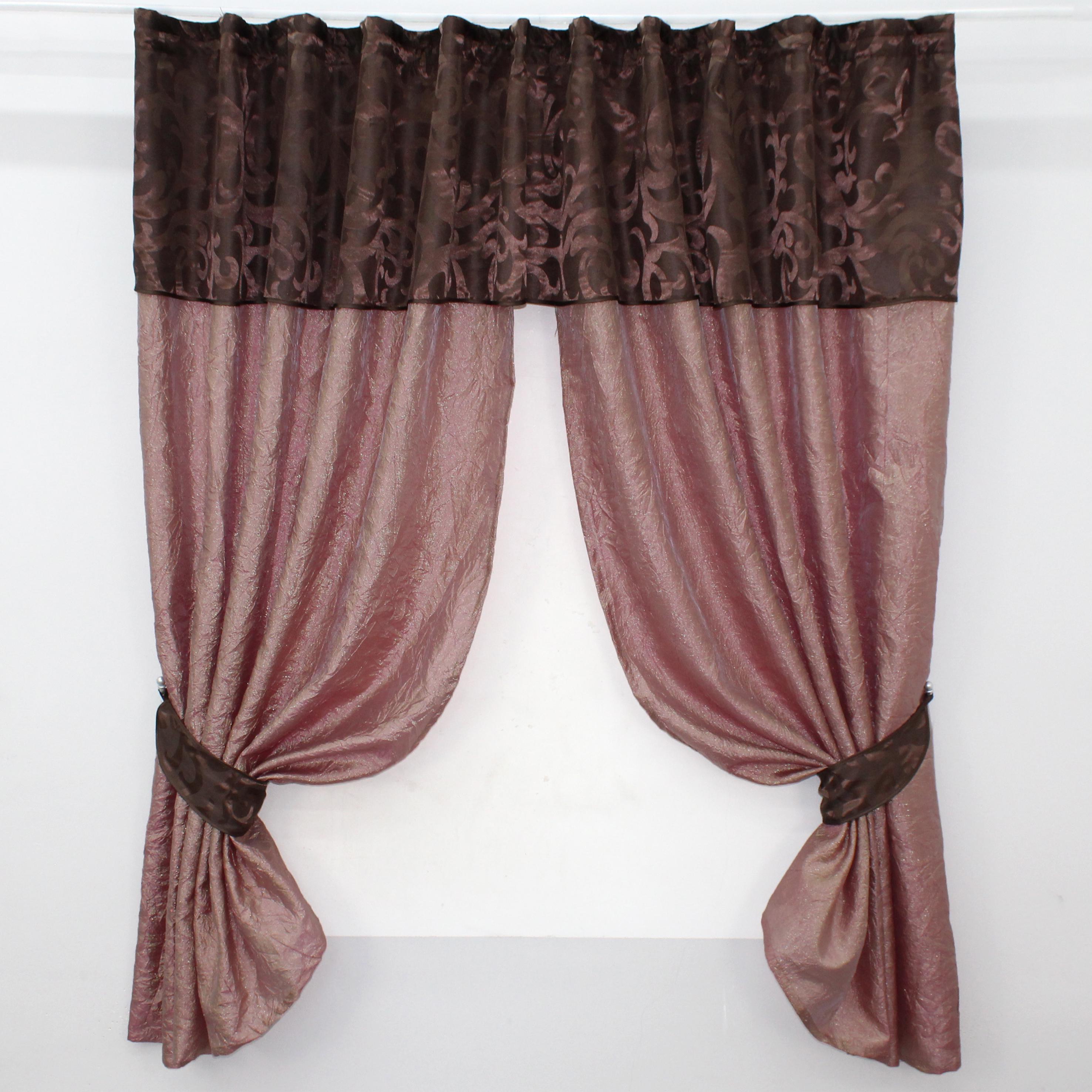 Шторы кухонные VR-Textil № 073к с ламбрекеном и подхватами 290х170 см Розовый/Золотистый/Коричневый (52-0374)