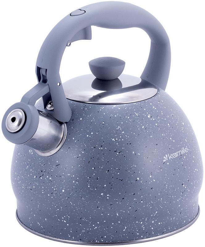 Чайник Kamille Whistling Kettle из нержавеющей стали со свистком 2 л Серый мрамор
