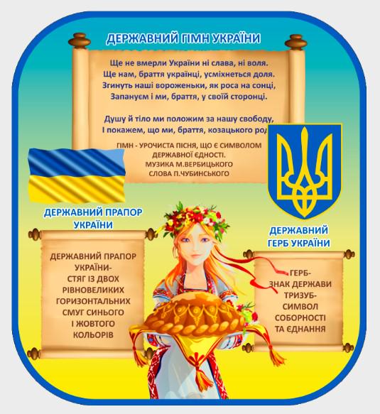 Стенд для организаций и в школу "Державна Символіка України" из ПВХ 540х600 мм (SU 0005)