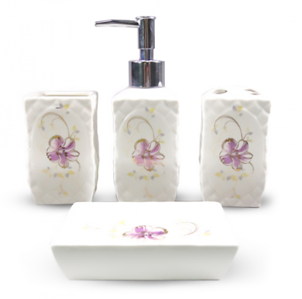 Набор аксессуаров для ванной комнаты керамический SNT цветочный барельеф (MSN-888-132)
