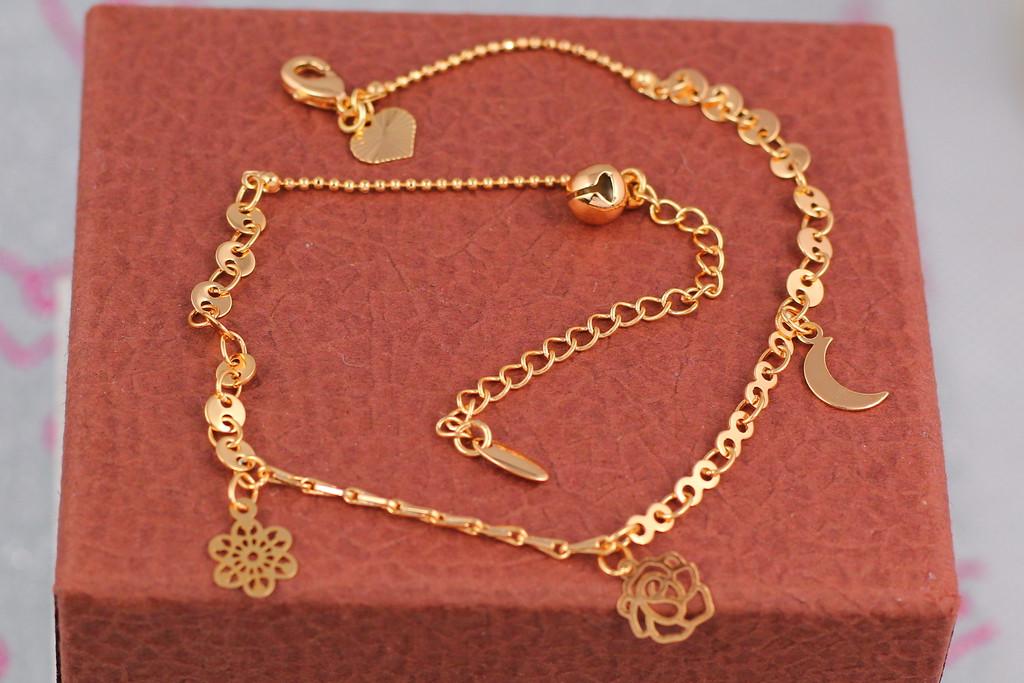 Браслет на ногу Xuping Jewelry Снежинка/роза/месяц 25 см/добавка цепи 4 см Золотистый (1605960777)