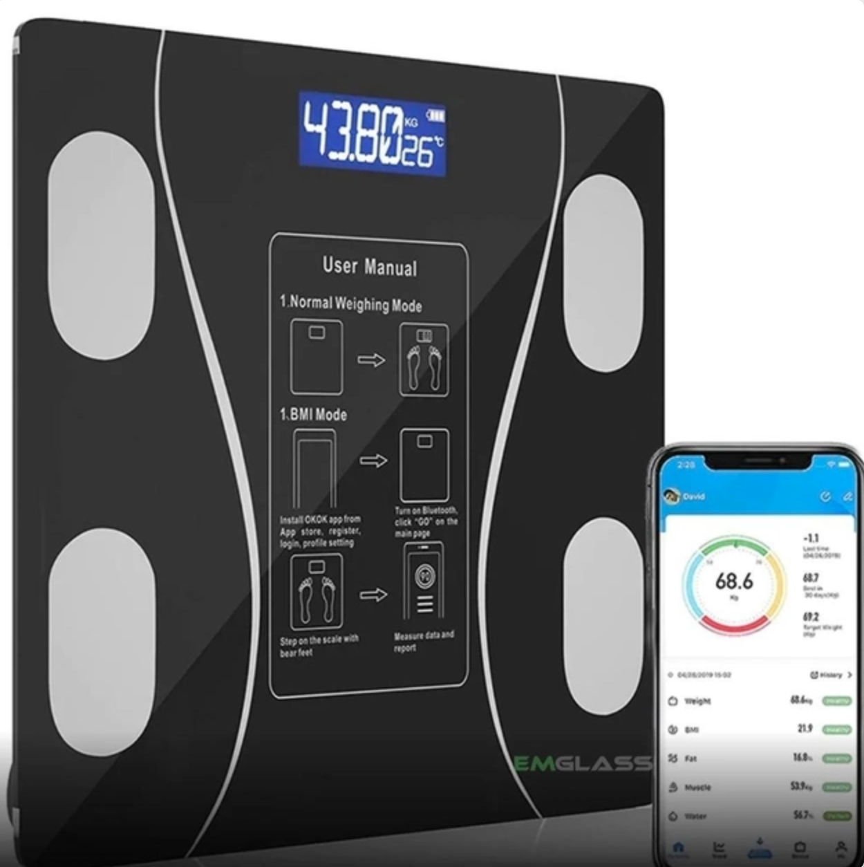 Весы напольные электронные с приложением для смартфона bluetooth bathroom scale Черный - фото 2