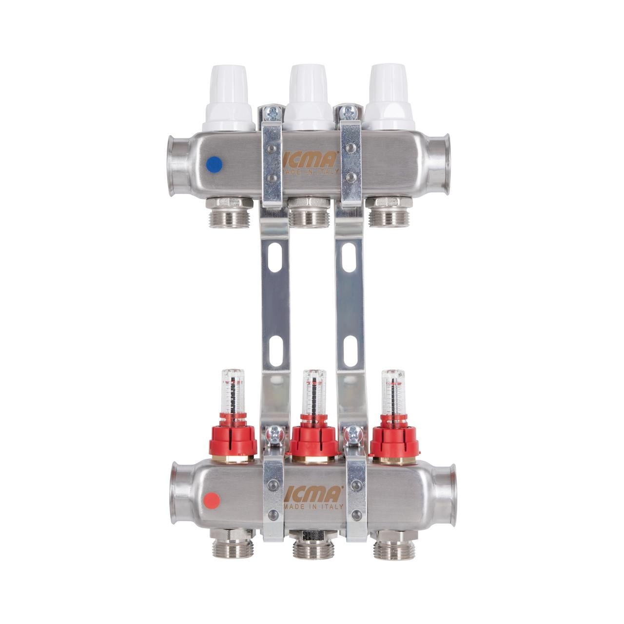 Коллектор для отопления с расходомерами ICMA № К073 нержавеющая сталь 1"х3 (2607289689)