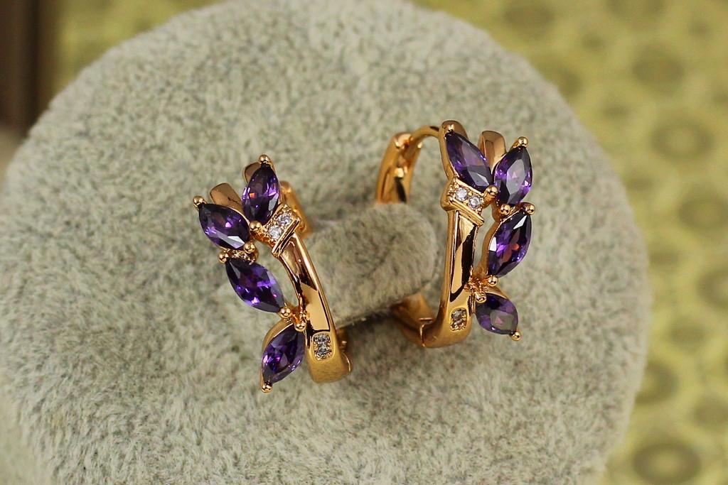 Серьги Xuping Jewelry Визави с фиолетовым камнем 1,7 см Золотистый (2270184449)