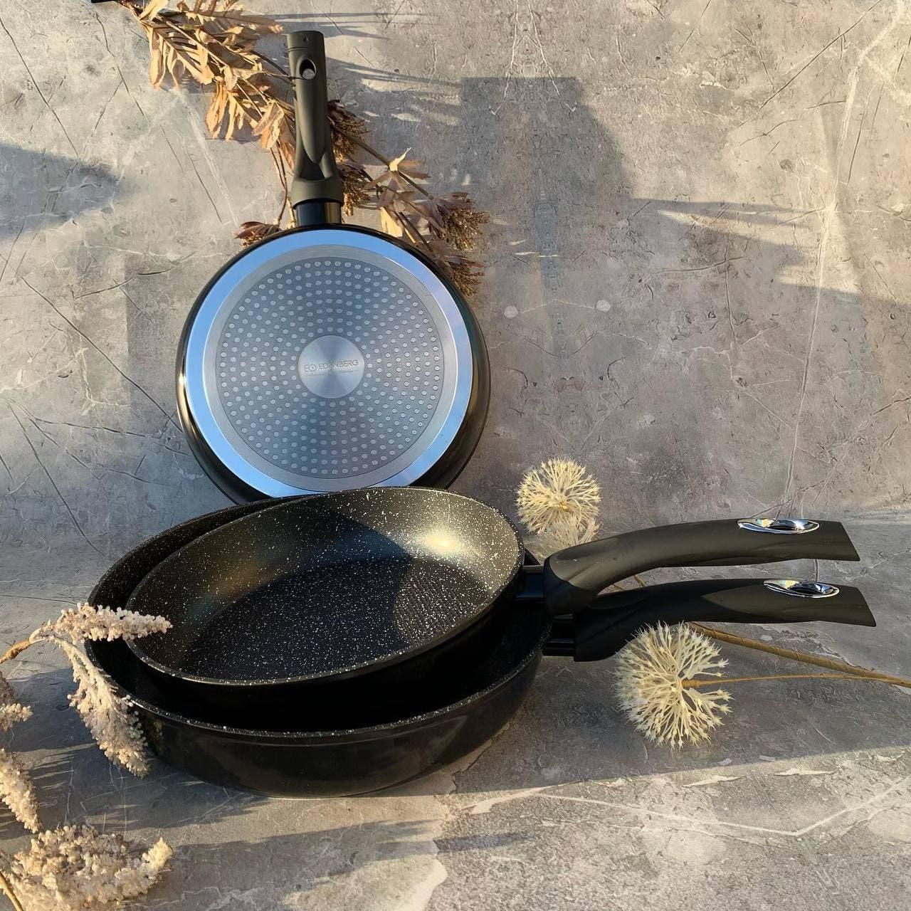 Набір сковорідок Edenberg з антипригарним мармуровим покриттям 3 шт. 20/24/28 см (EB-1731) - фото 2