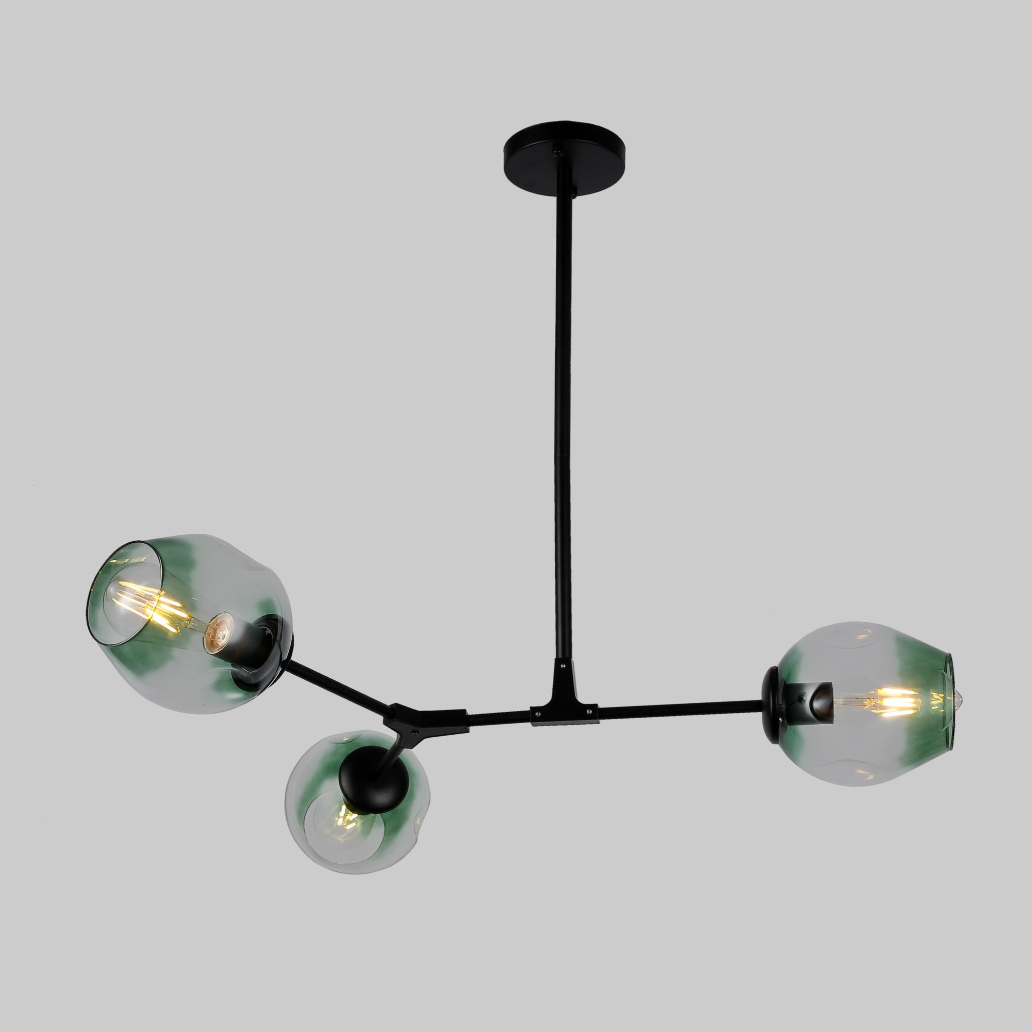 Люстра Molecule на 3 лампы с зелено-прозрачными плафонами Черный