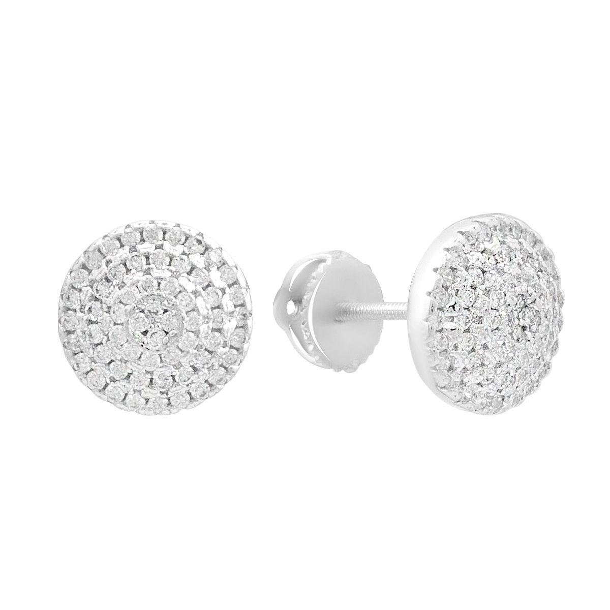Сережки срібні пусети LoveR з круглою формою та щільною паве-інкрустацією прозорих фіанітів