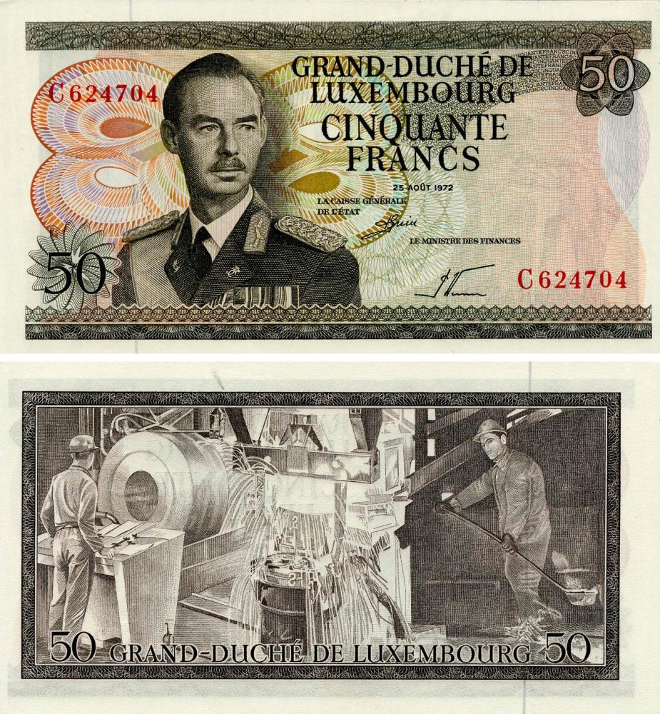 Коллекционная банкнота Люксембург 50 франков 1972 UNC Serie C P55 (Б18297)