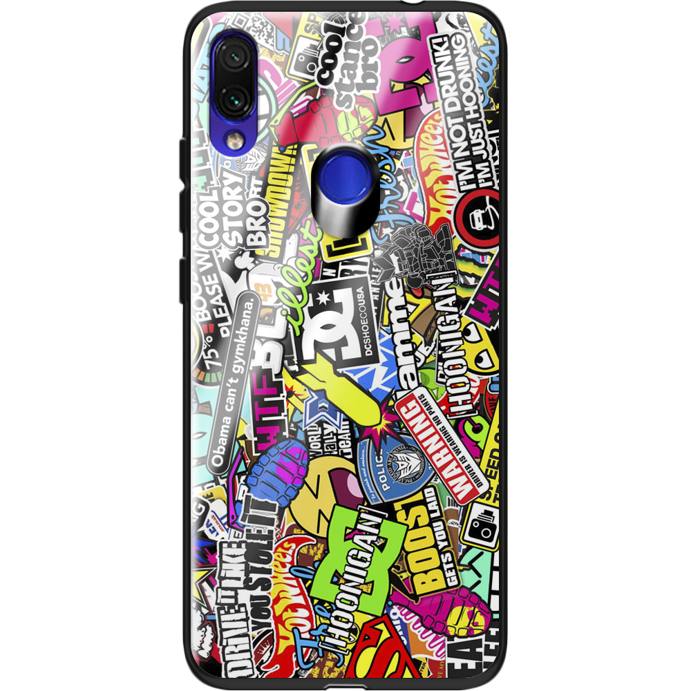 Чехол Boxface Xiaomi Redmi Note 7 Multicolored Inscriptions Черный силикон со стеклом (36202-up880-37748)