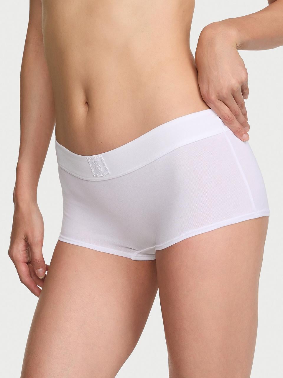 Трусики женские Victoria Secret Logo Cotton Lace Patch Boyshort M Белый (3181956235)