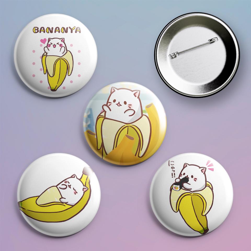 Значки на рюкзак с принтом аниме Bananya 4 шт.