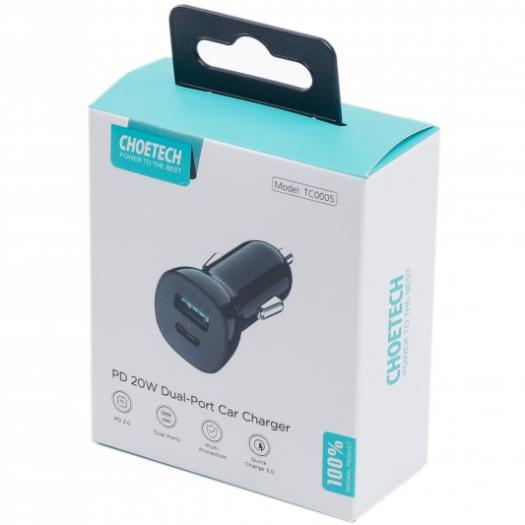 Зарядное устройство автомобильное Choetech 18W 1xType-C 1xUSB PD+QC3.0 Black (TC0005-101-BK) - фото 2 Зарядное устройство автомобильное Choetech 18W 1xType-C 1xUSB PD+QC3.0 Black (TC0005-101-BK) - фото 2