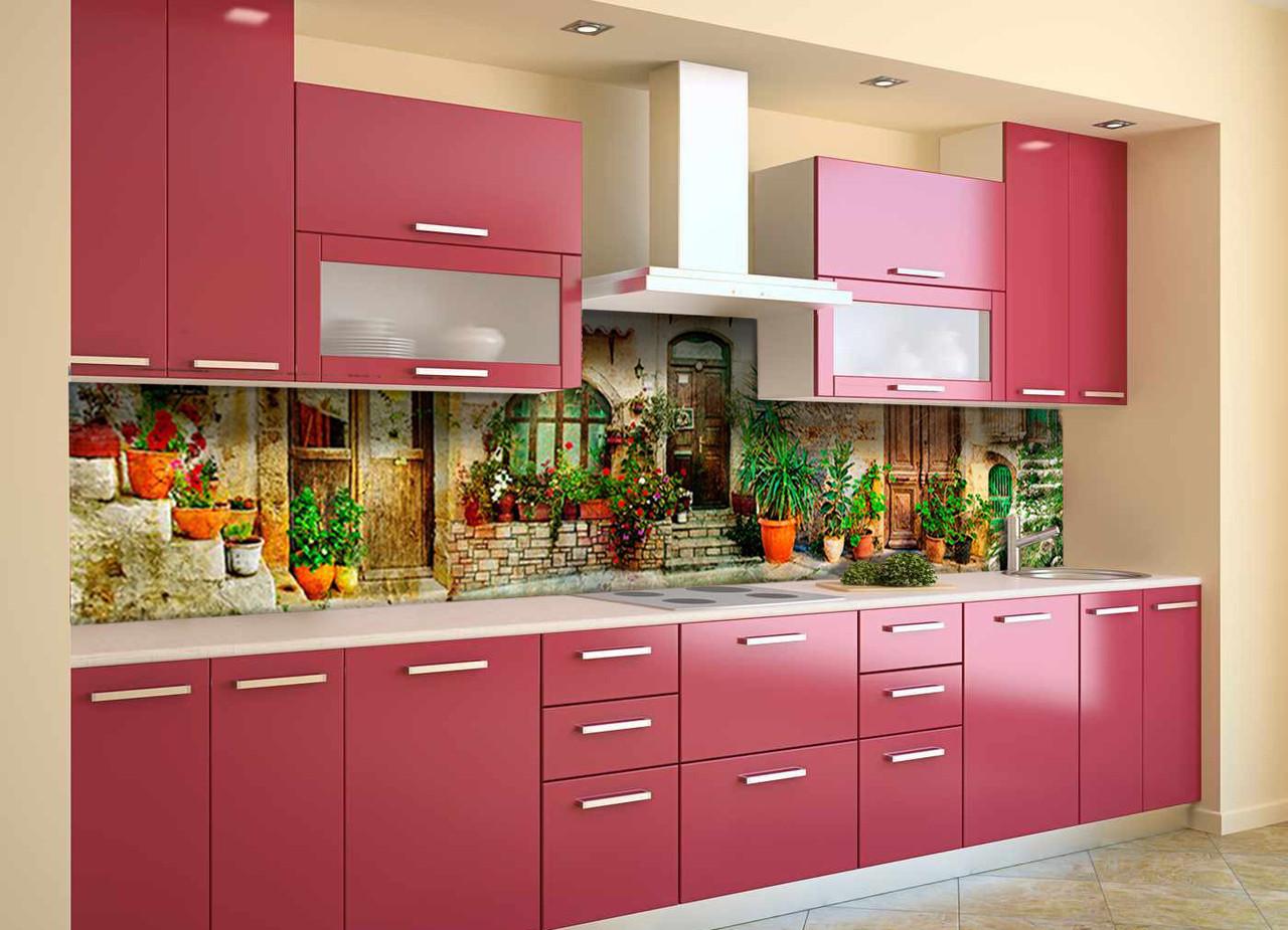 Кухонный фартук Горшки с цветами из самоклеющейся виниловой пленки 65х250 см Бежевый