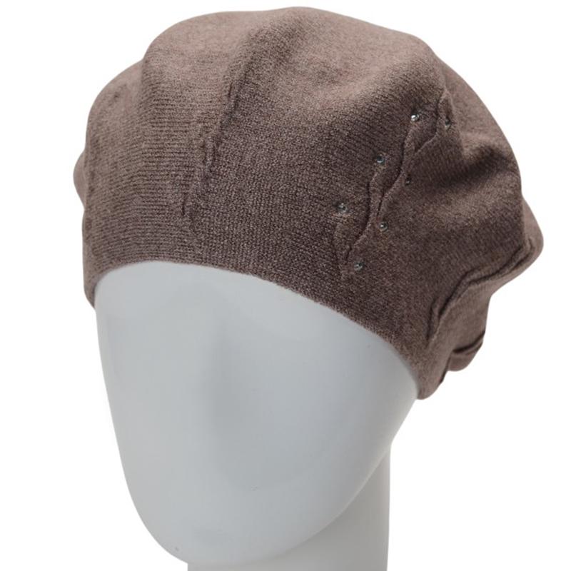 Берет женский Lirus Ветка двойной с узором сбоку и стразами one size Темно-пудровый (281863)