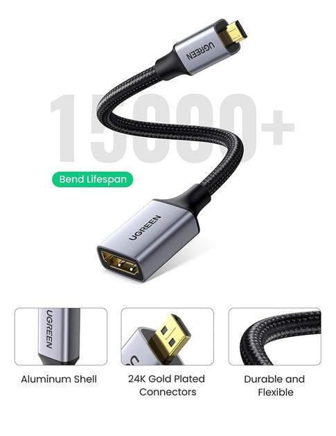 Кабель UGREEN Micro HDMI штекер to HDMI 2.0 роз'єм 4K 60Hz 3D нейлонова обплетення 25 см Gray (HD149) - фото 2 Кабель UGREEN Micro HDMI штекер to HDMI 2.0 роз'єм 4K 60Hz 3D нейлонова обплетення 25 см Gray (HD149) - фото 2