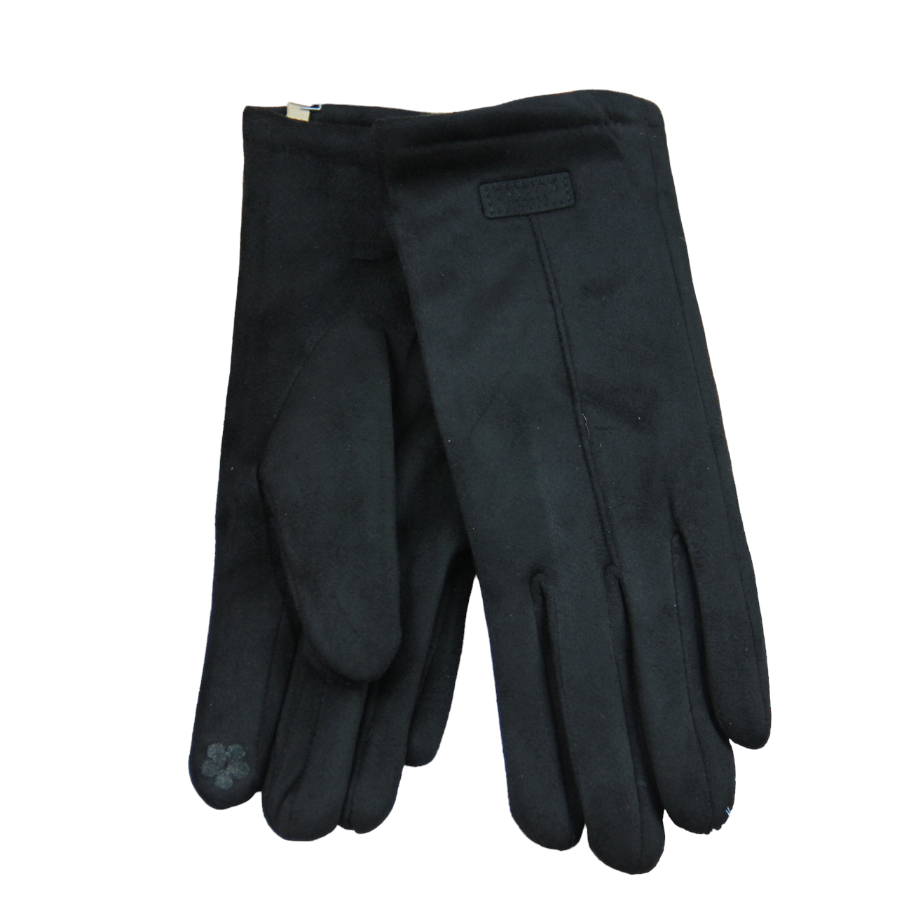 Перчатки женские сенсорные велюровые на меху с прямоугольной нашивкой M-L (33965)