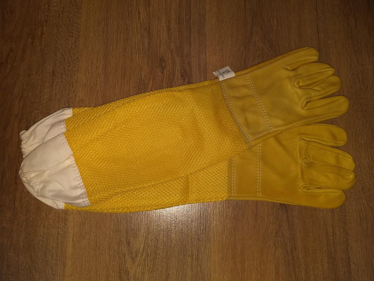 Перчатки пчеловода кожаные с дышащими нарукавниками.Рукавицы пасечника.