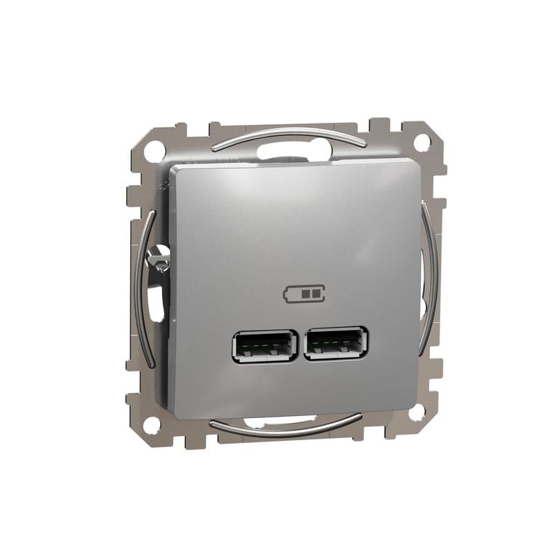 Розетка Schneider Electric USB тип A+C Sedna Design&Element 21А ABS-PC Алюміній (SDD113401)