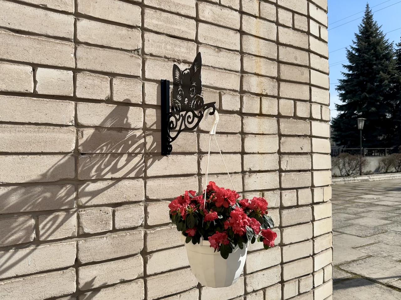 Кронштейн Милый котенок для кашпо с цветами метал Черный (Б012) - фото 4 Кронштейн Милый котенок для кашпо с цветами метал Черный (Б012) - фото 4