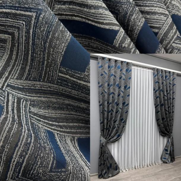 Комплект штор Mystery жакард 1,5х2,9 м 2 шт. Сірий/Синій (1624ш) - фото 2 Комплект штор Mystery жакард 1,5х2,9 м 2 шт. Сірий/Синій (1624ш) - фото 2