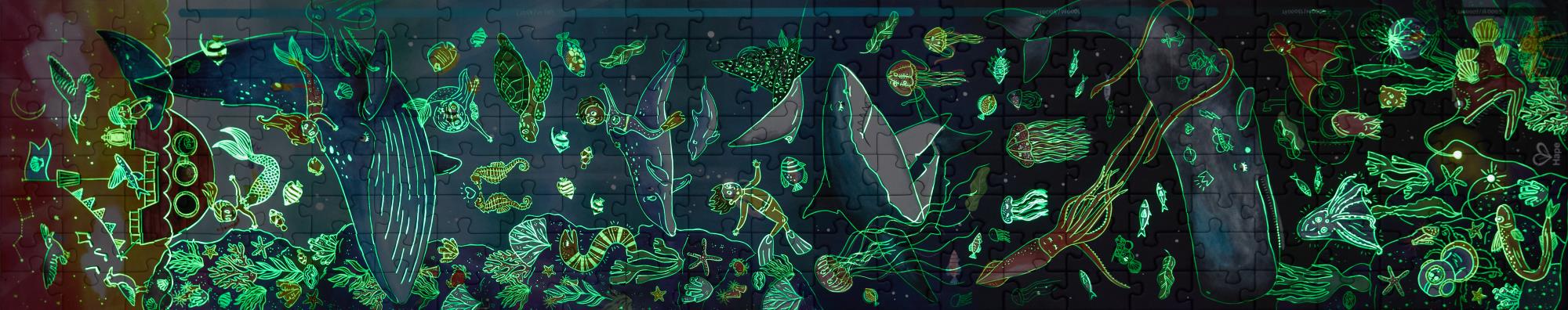 Пазл-панорама Hape Підводний світ світиться 150 см 200 ел. (E1634)