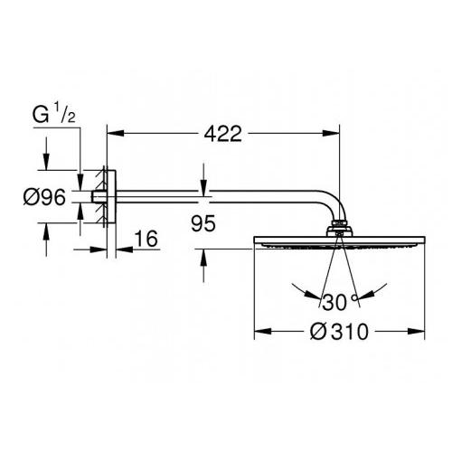 Верхній душ Grohe RAINSHOWER 26557000 310 мм із кронштейном Хром (71578) - фото 2