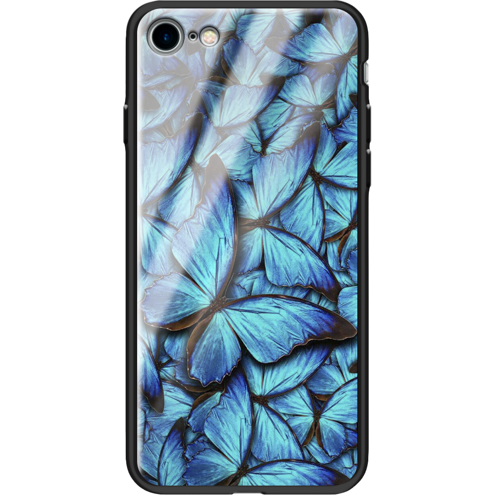 Чохол BoxFace Apple iPhone 7/8 SE 2020 Лазурні Метелики Чорний силікон зі склом (26205-up1550-37543)