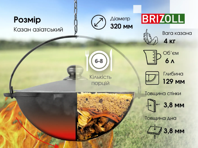 Котел чавунний азіатський Brizoll з алюмінієвою кришкою 6 л (KA06-4) - фото 6