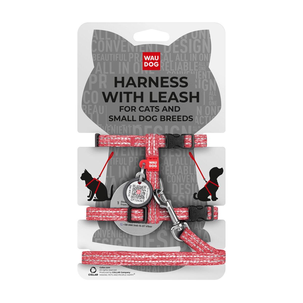 Шлея с поводком Waudog Re-cotton с QR паспортом/светоотражающим/пластиковым фастексом XS 10 мм х 122 см х 25-40 см х 20-30 см Красный (14703 Col)