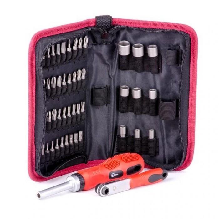 Отвертка реверсивная Intertool VT-1048 с комплектом насадок и трещоткой 48 ед.