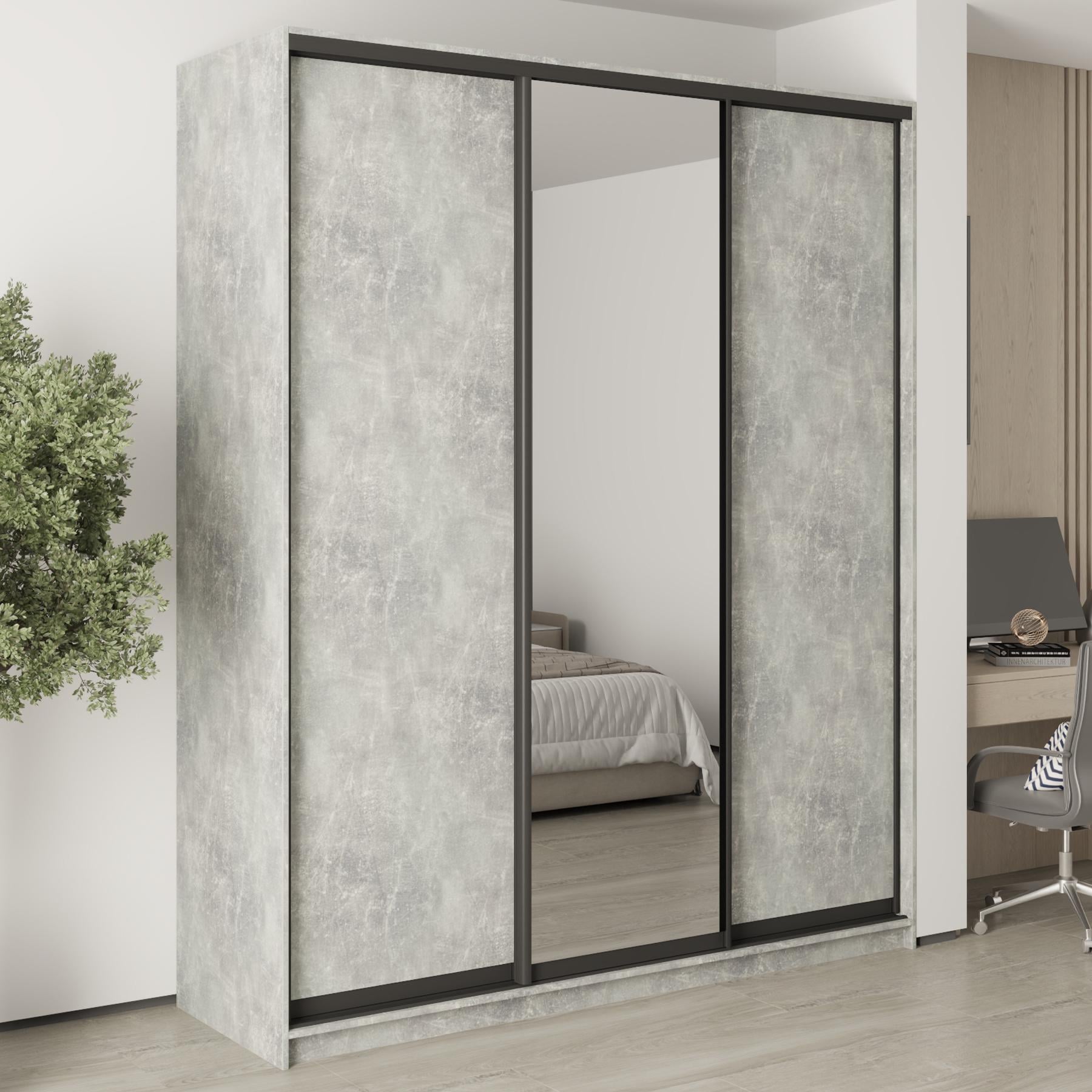 Шкаф-купе трехдверный MebelStar Комбо BG 2 ДСП/зеркало 200x45x240 см Бетон (MBS-9670) Шкаф-купе трехдверный MebelStar Комбо BG 2 ДСП/зеркало 200x45x240 см Бетон (MBS-9670)