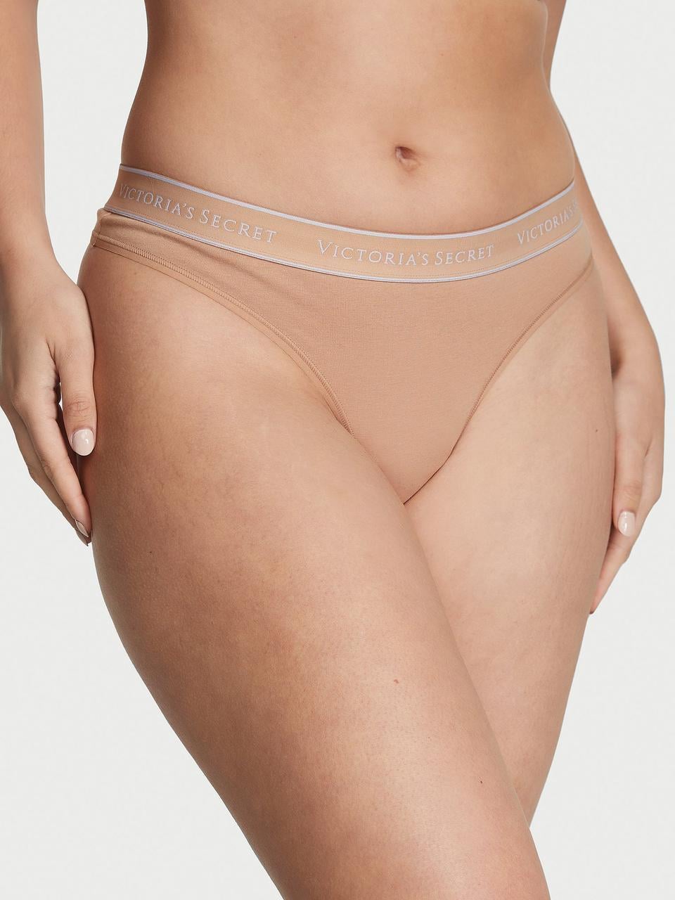 Трусики женские Victoria's Secret Logo Cotton Thong XL Бежевый (2655320625)