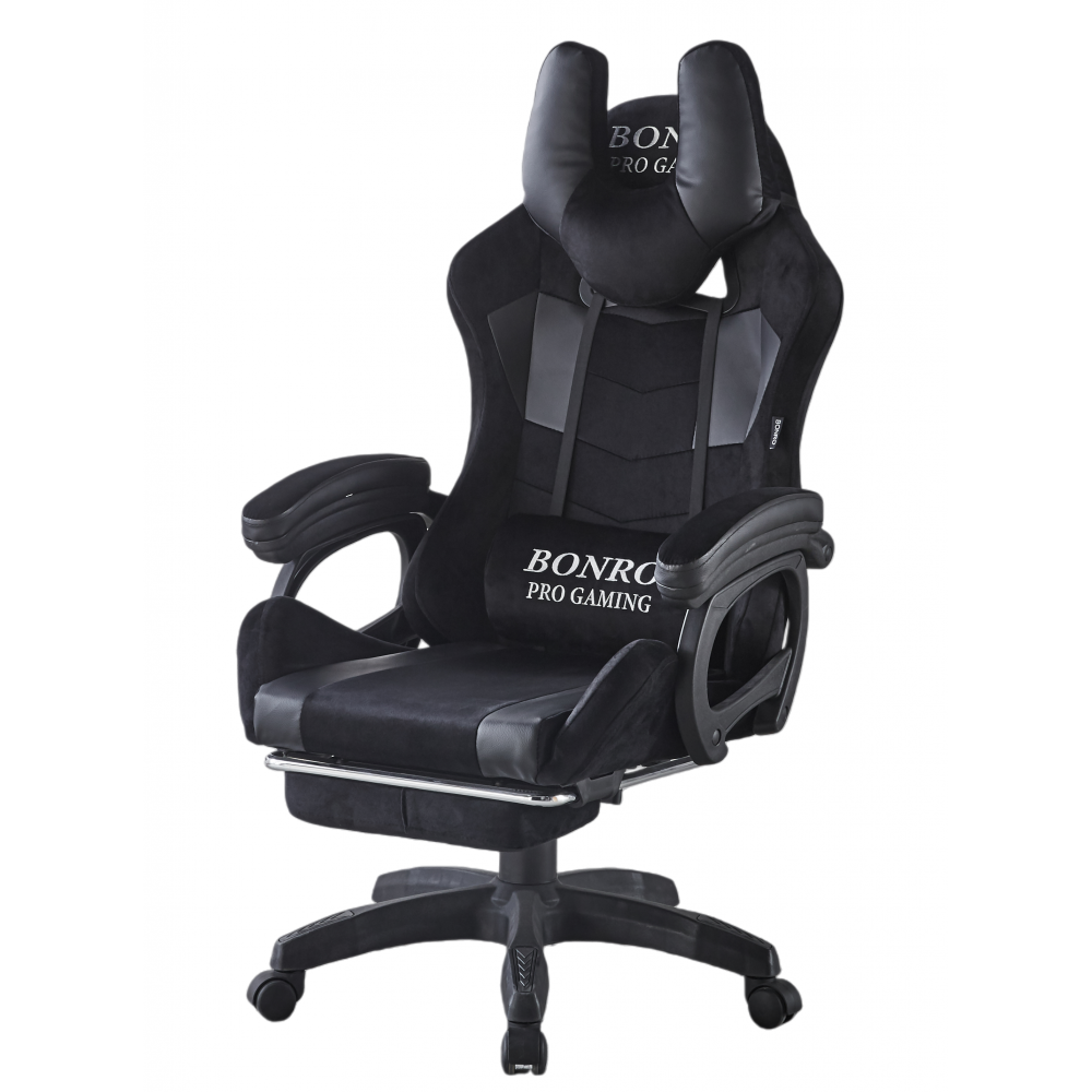 Кресло геймерское из ткани Bonro B-146 с подставкой для ног Черно-серый (42401050)